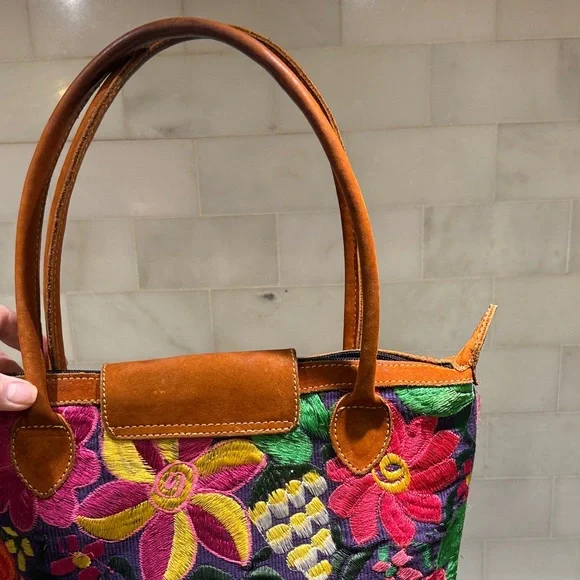 Fresco Fabrics Colorful Floral Embroidered Tote Bag - Picture 6 of 11